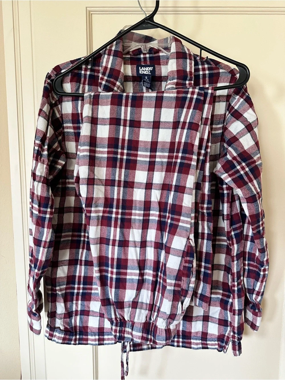 Lands' End Burgundy, Navy & Cream Plaid Flannel 2 piece PJ set
